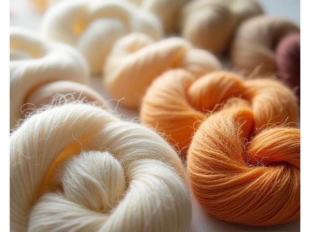 Primer plano de hilos de lana natural de diferentes colores